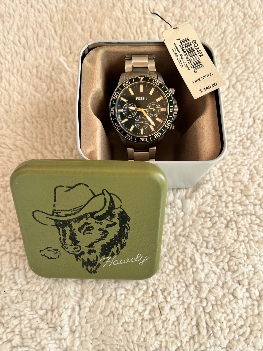 Fossil BANNON BQ2492 Men's Black Dial Stainless Steel Watch With Box & Tag